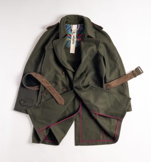 trench doppiopetto verde militare in lana bi bye